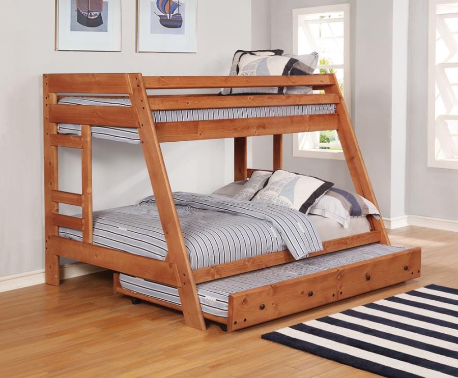 Wrangle Hill Twin over Full Bunk Bed with Built-in Ladder Amber Wash