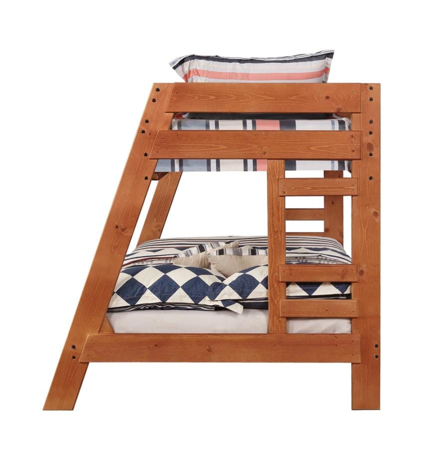 Wrangle Hill Twin over Full Bunk Bed with Built-in Ladder Amber Wash