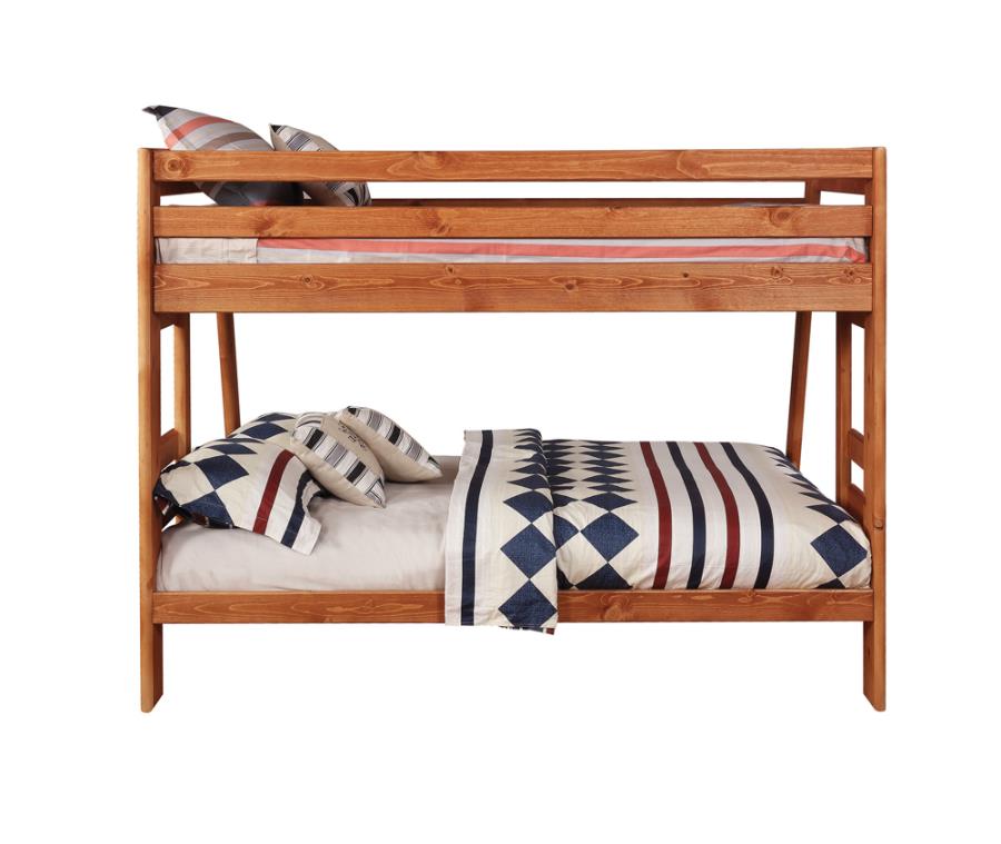 Wrangle Hill Twin over Full Bunk Bed with Built-in Ladder Amber Wash