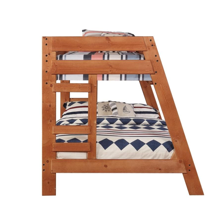 Wrangle Hill Twin over Full Bunk Bed with Built-in Ladder Amber Wash