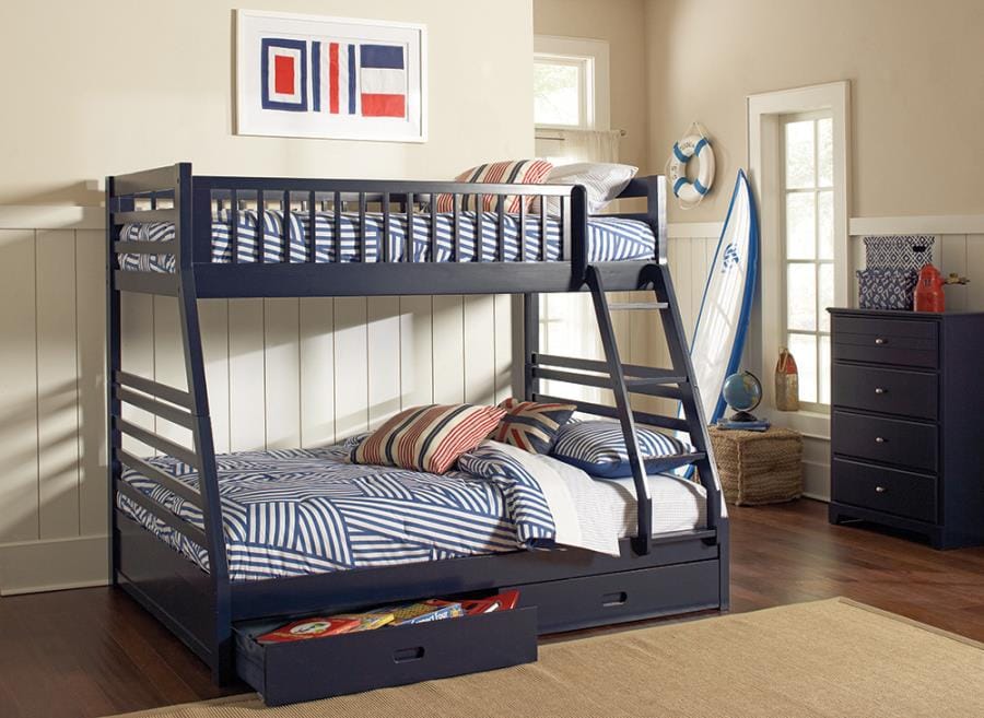 Ashton Twin over Full 2-drawer Bunk Bed Navy Blue