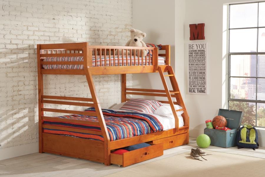 Ashton Twin over Full 2-drawer Bunk Bed Honey