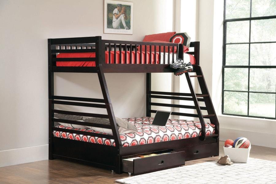 Ashton Twin over Full 2-drawer Bunk Bed Cappuccino