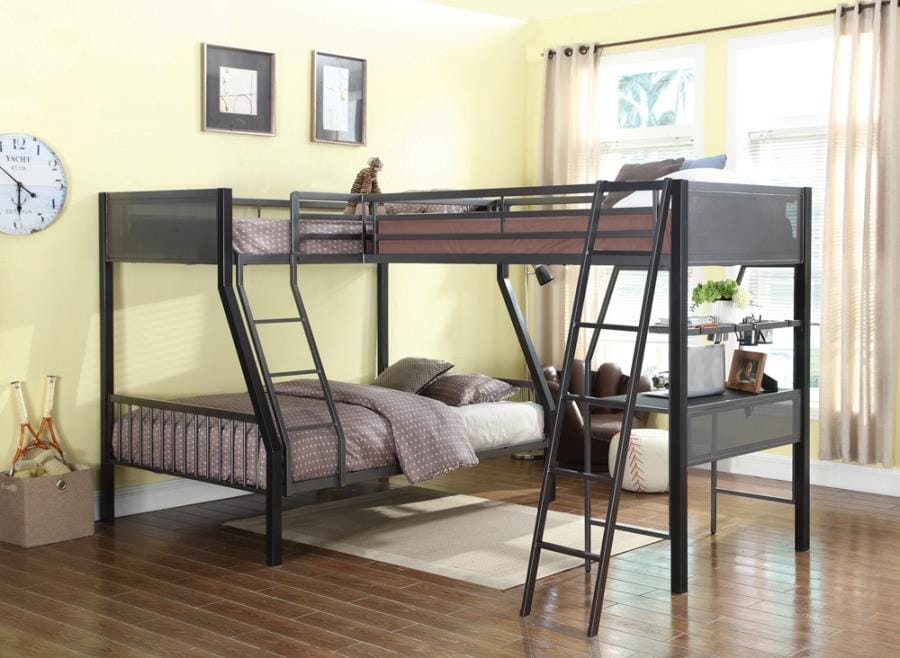 Meyers 2-piece Metal Twin over Full Bunk Bed Set Black and Gunmetal