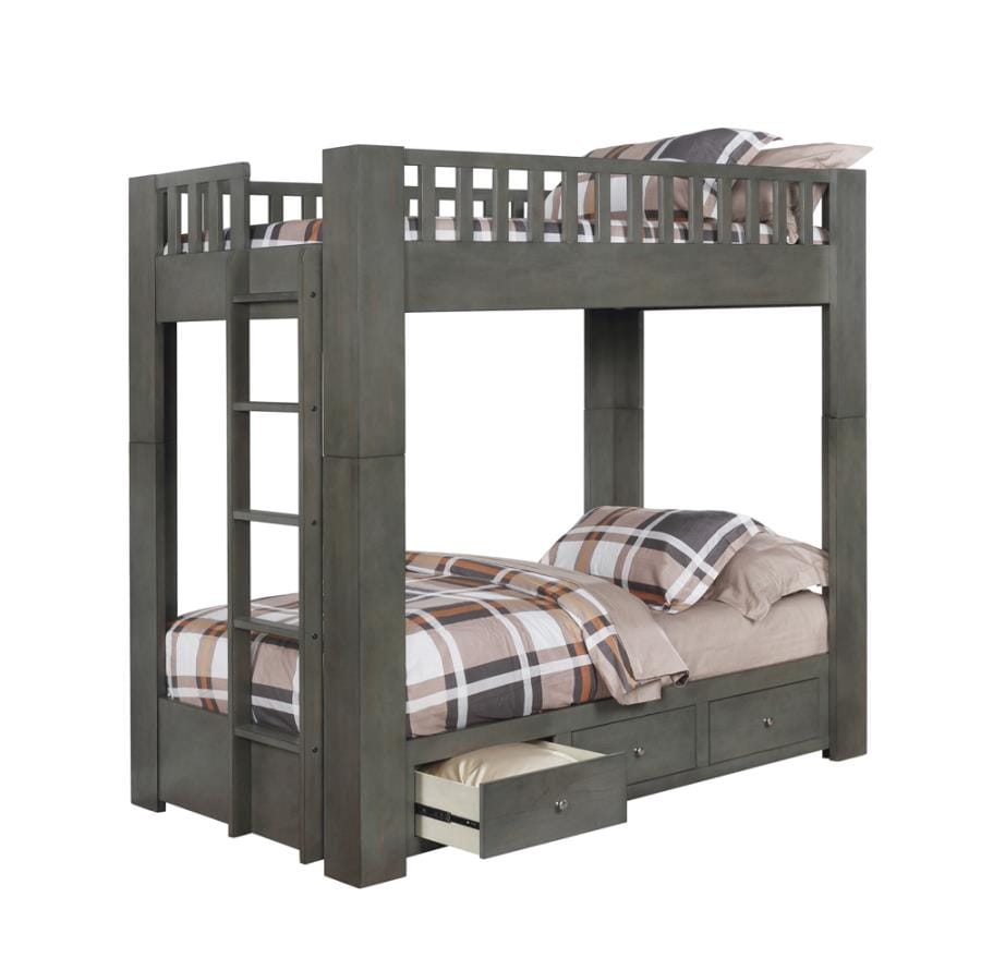 Wenco Twin/Twin Bunk Bed with 3-drawer Storage Antique Grey