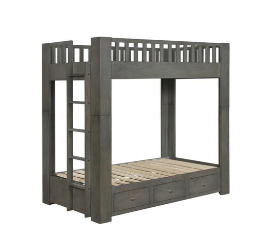 Wenco Twin/Twin Bunk Bed with 3-drawer Storage Antique Grey