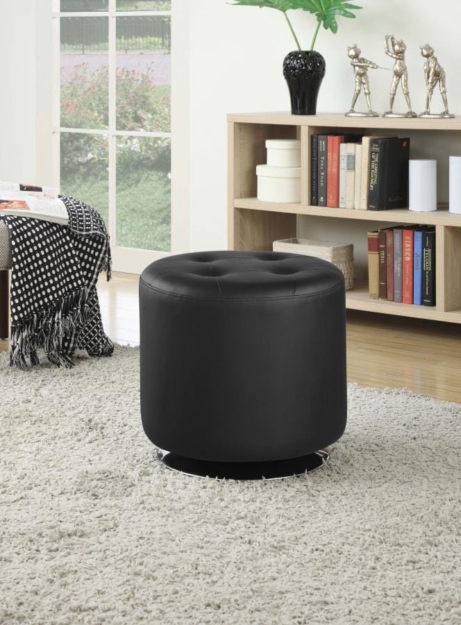 Bowman Round Upholstered Ottoman Black