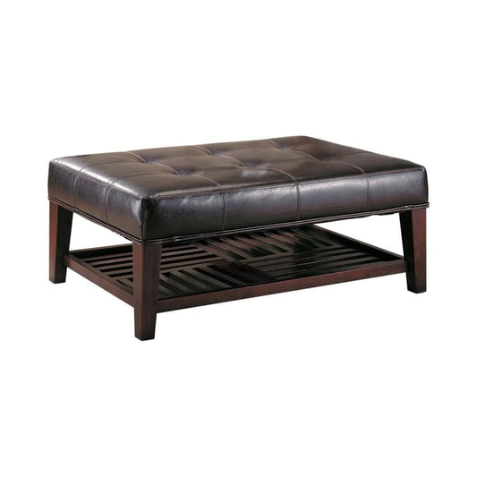 Fatima Tufted Ottoman with Storage Shelf Brown