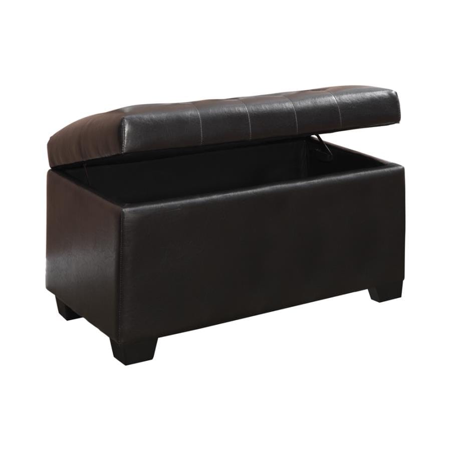 Button-Tufted Storage Ottoman Dark Brown