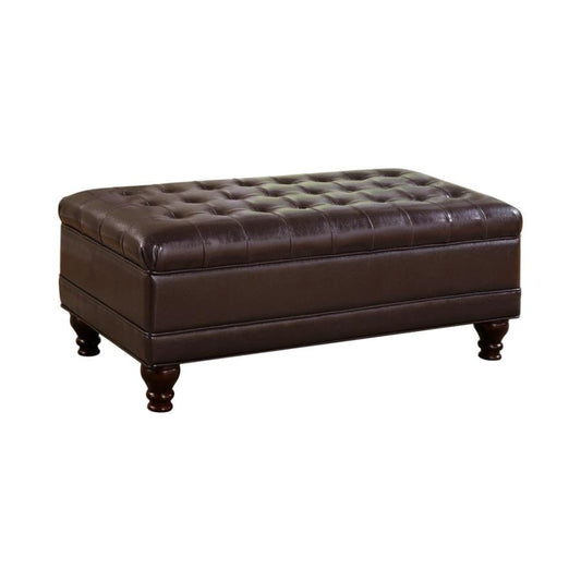 Bradley Tufted Storage Ottoman with Turned Legs Brown