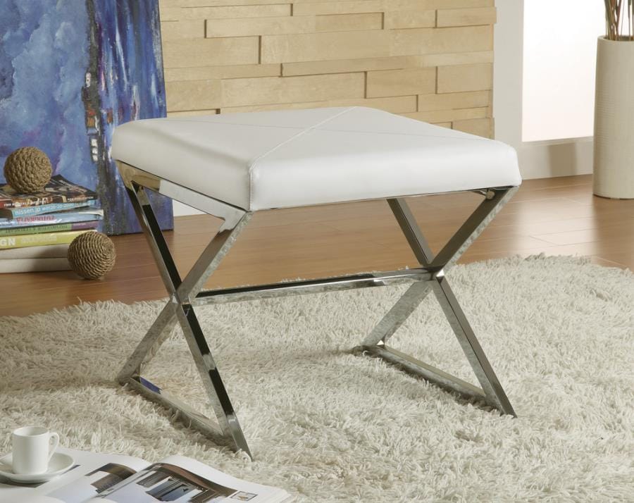 Rita X-cross Square Ottoman White and Chrome