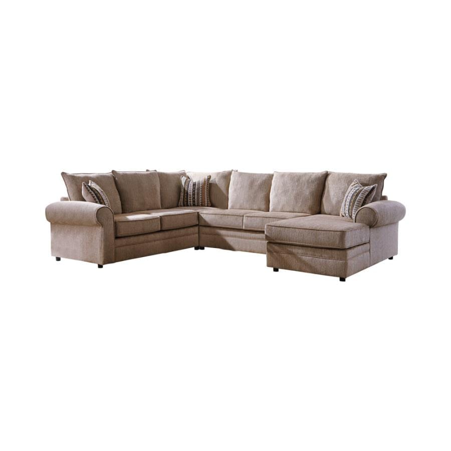 Fairhaven Rolled Arm Sectional Brown Herringbone