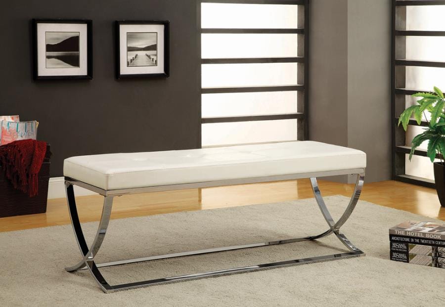 Walton Bench with Metal Base White and Chrome