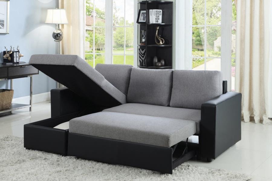 Everly Reversible Sleeper Sectional Grey and Black