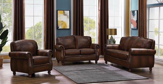 Montbrook Upholstered Rolled Arm Living Room Set Hand Rubbed Brown