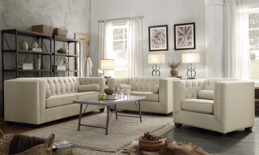 Cairns Tuxedo Arm Tufted Sofa Oatmeal