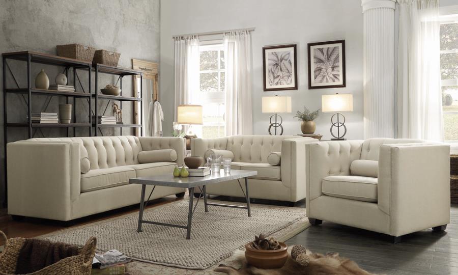 Cairns Tuxedo Arm Tufted Loveseat Oatmeal