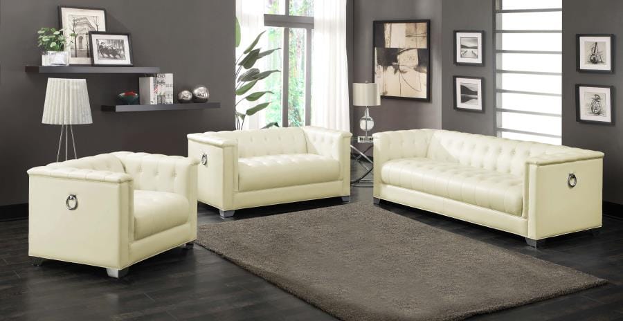 Chaviano Upholstered Tufted Living Room Set Pearl White