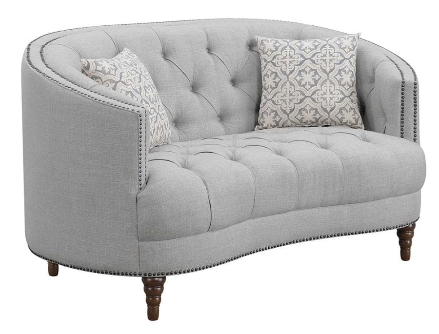 Avonlea Sloped Arm Upholstered Loveseat Trim Grey