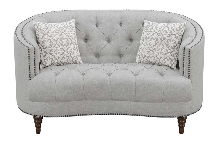 Avonlea Sloped Arm Upholstered Loveseat Trim Grey