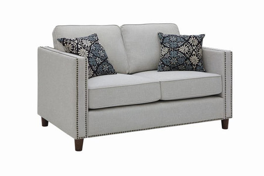 Coltrane Upholstered Loveseat with Nailhead Trim Putty