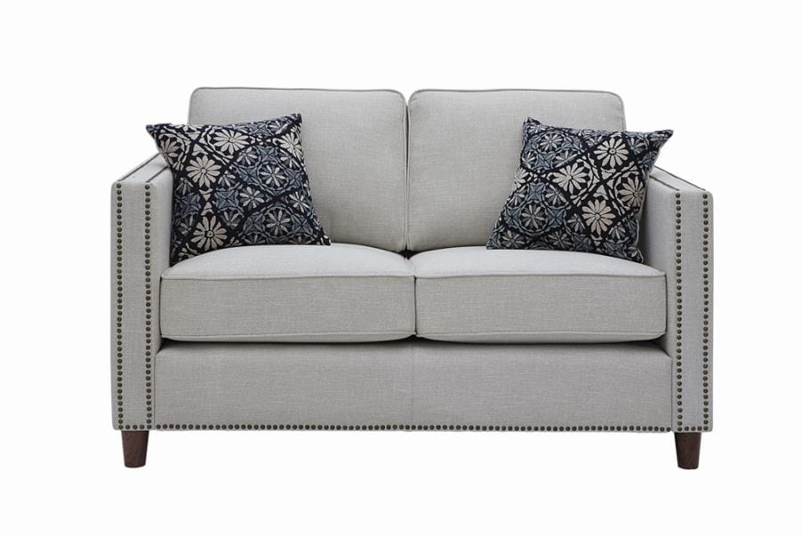 Coltrane Upholstered Loveseat with Nailhead Trim Putty