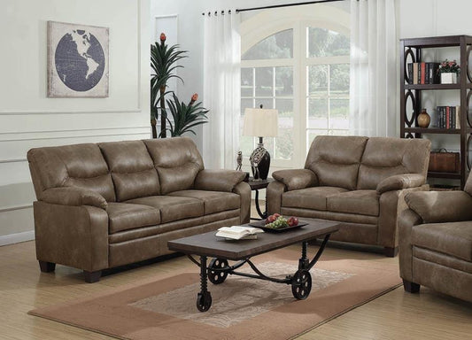 Meagan Upholstered Pillow Top Arm Living Room Set Brown