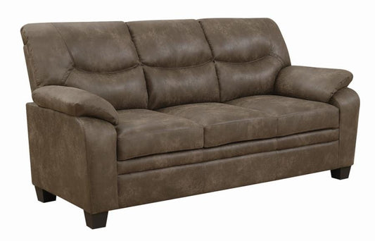 Meagan Upholstered Sofa Brown with Pillow Top Arms