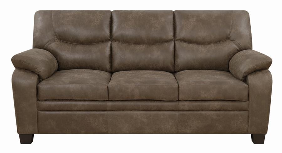 Meagan Upholstered Sofa Brown with Pillow Top Arms