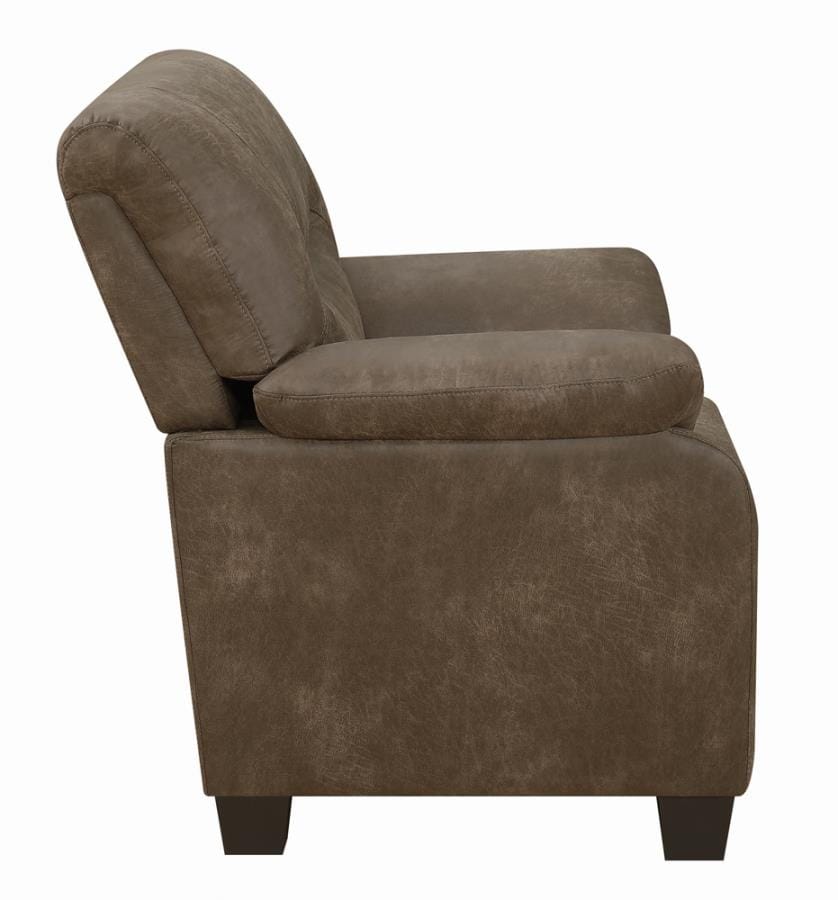 Meagan Upholstered Sofa Brown with Pillow Top Arms