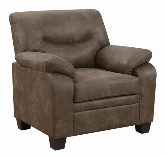 Meagan Upholstered Chair Brown with Pillow Top Arms