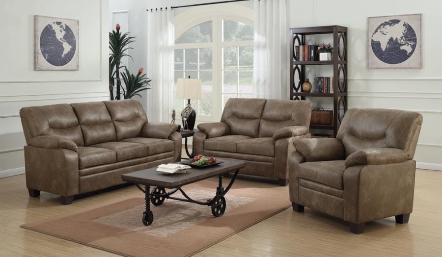 Meagan Upholstered Chair Brown with Pillow Top Arms