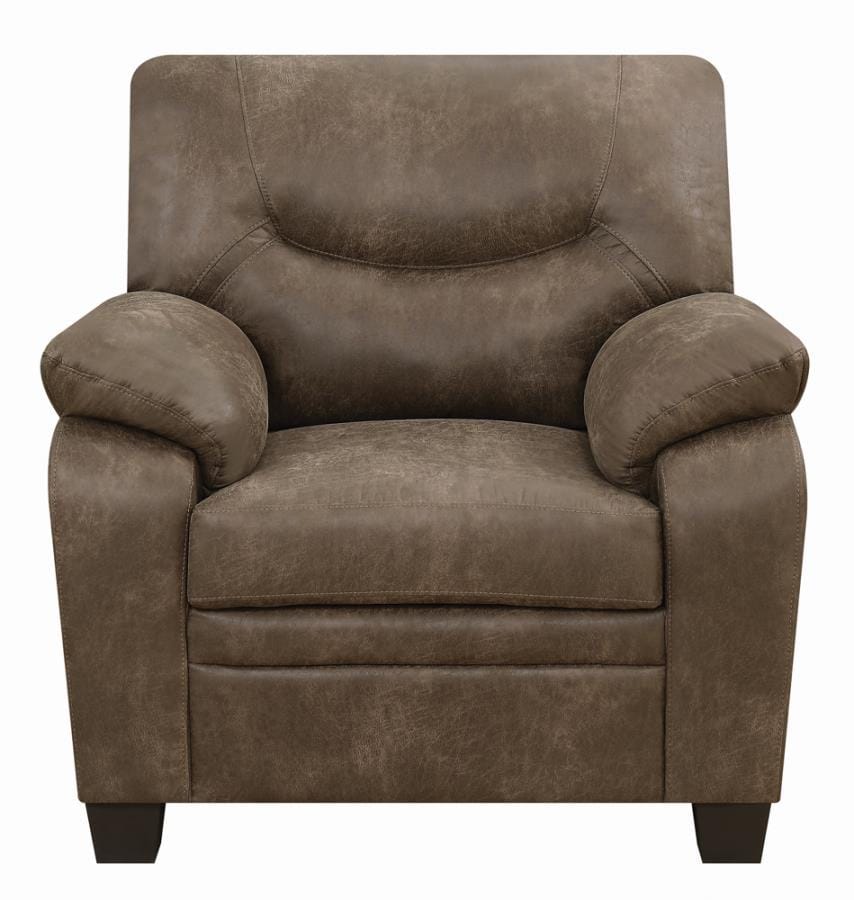 Meagan Upholstered Chair Brown with Pillow Top Arms
