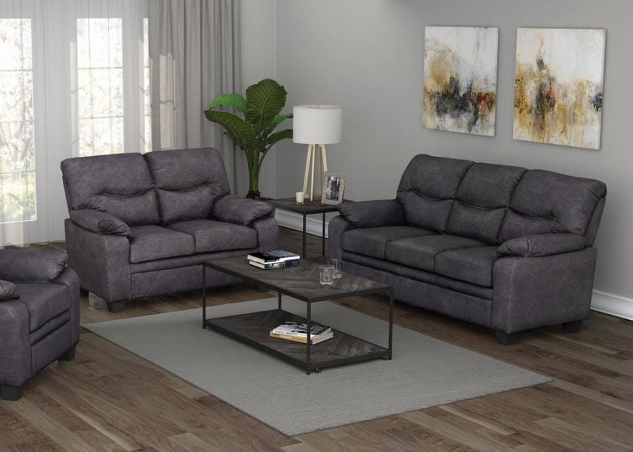 Meagan 2-piece Pillow Top Arms Living Room Set Charcoal