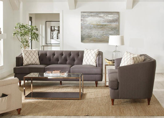 Shelby 2-piece Tufted Upholstered Living Room Set Grey and Brown