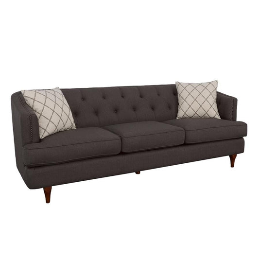 Shelby Recessed Arms and Tufted Tight Back Sofa Grey and Brown