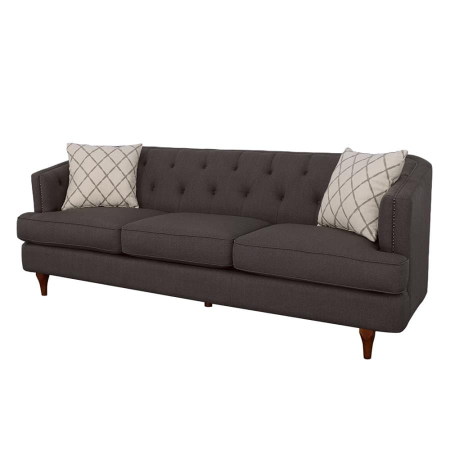 Shelby Recessed Arms and Tufted Tight Back Sofa Grey and Brown