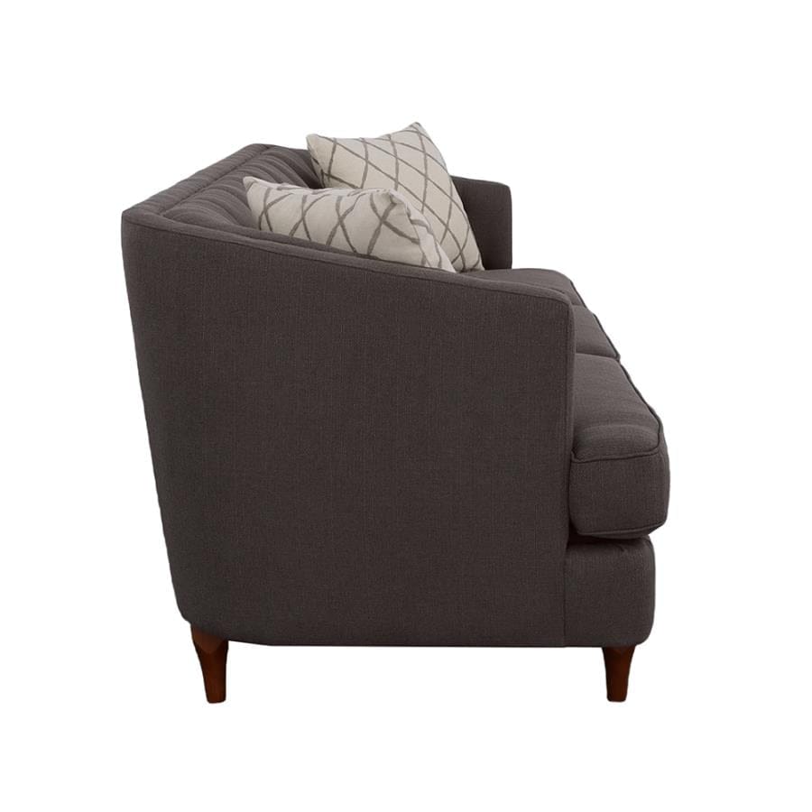 Shelby Recessed Arms and Tufted Tight Back Sofa Grey and Brown