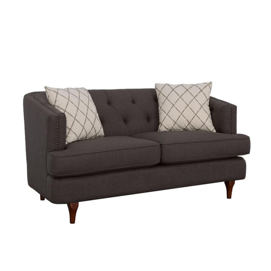 Shelby Recessed Arm and Tufted Tight Back Loveseat Grey and Brown