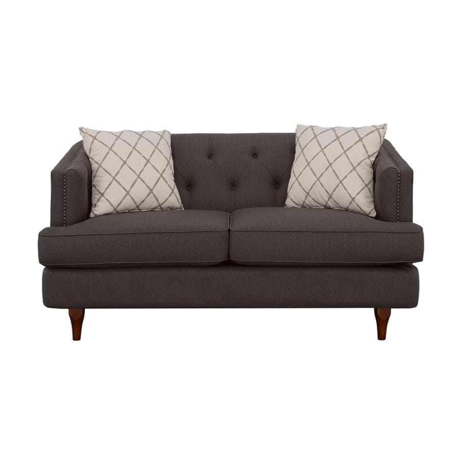 Shelby Recessed Arm and Tufted Tight Back Loveseat Grey and Brown