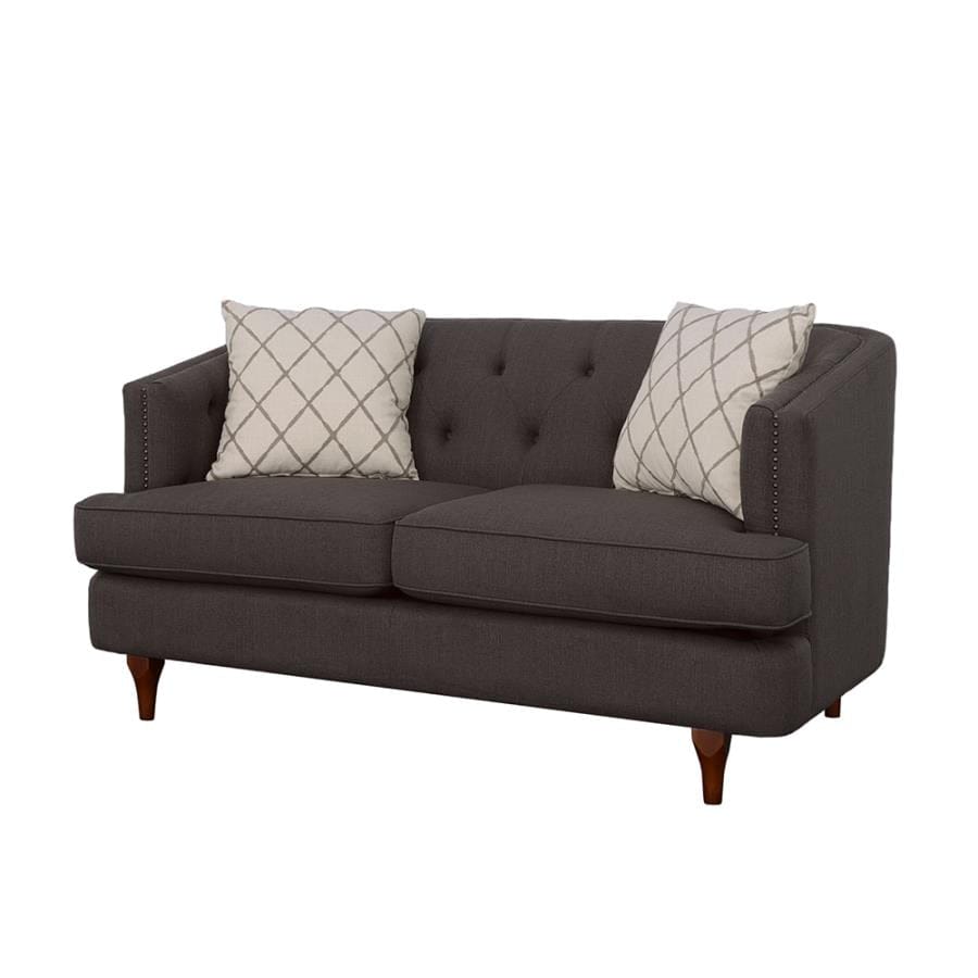 Shelby Recessed Arm and Tufted Tight Back Loveseat Grey and Brown