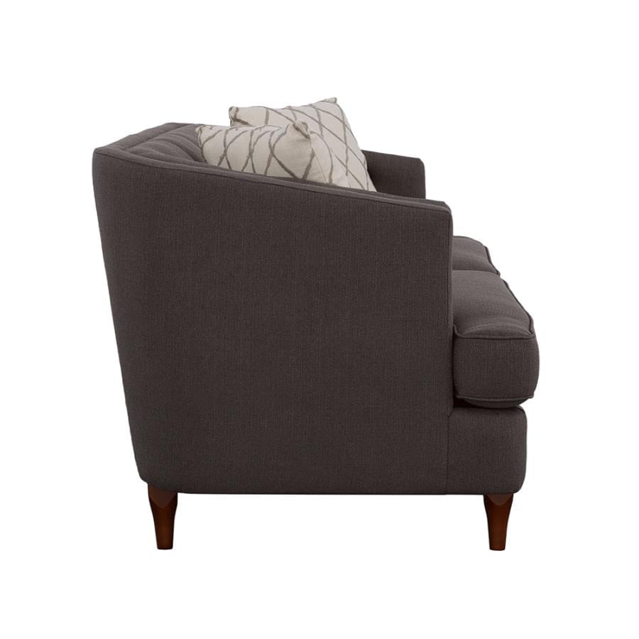 Shelby Recessed Arm and Tufted Tight Back Loveseat Grey and Brown