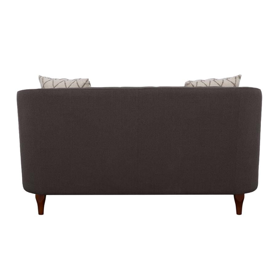 Shelby Recessed Arm and Tufted Tight Back Loveseat Grey and Brown