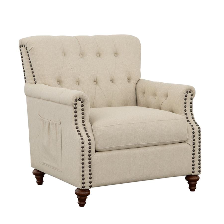 Shelby Chair with Nailhead Trim Beige and Brown