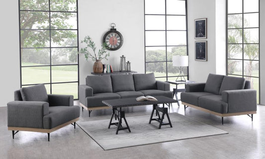 Kester 3-piece Recessed Track Arm Living Room Set Charcoal