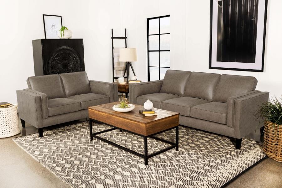 Locke 2-piece Upholstered Track Arms Living Room Set Vintage Brown