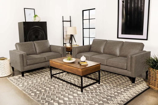 Locke 2-piece Upholstered Track Arms Living Room Set Vintage Brown