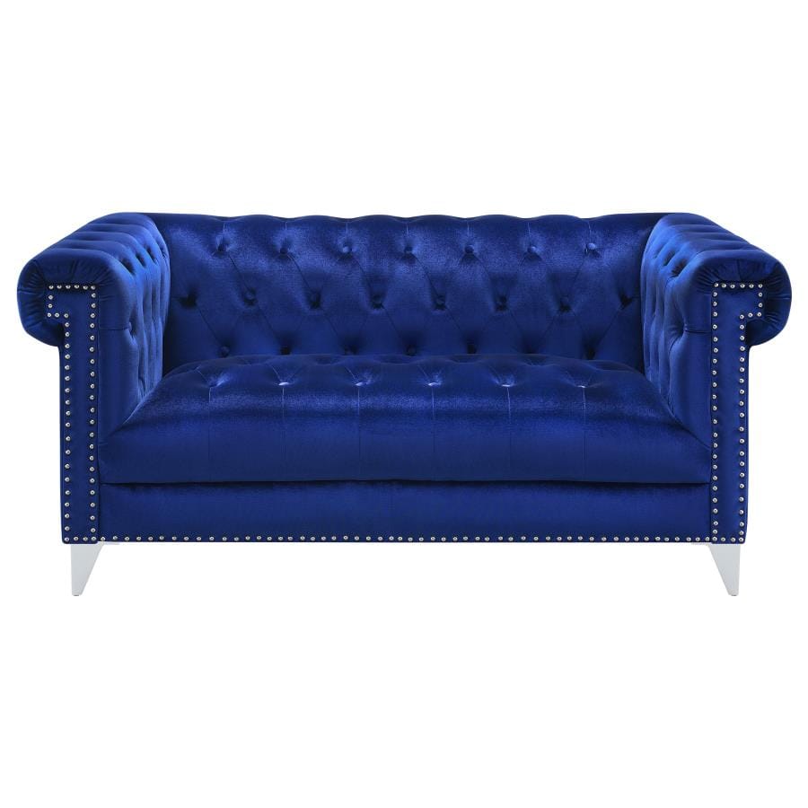 Bleker Tufted Tuxedo Arm Loveseat Blue