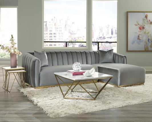 Grisby 2-piece Channeled Tufted Back Sectional Silver