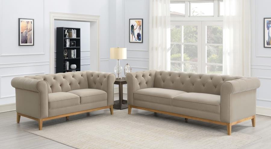 Sandrine 2-piece Button Tufted Tuxedo Arms Living Room Set Camel
